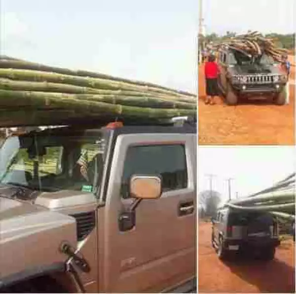 Man Uses Hummer Jeep To Transport Bamboo Sticks From Market In The East (Photos)